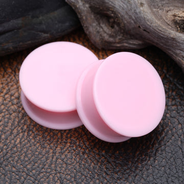 Detail View 1 of A Pair Of Soft Pastel Silicone Double Flared Plug-Pink
